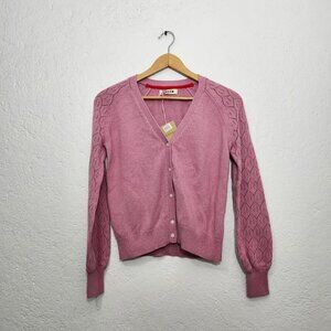nwt Boden Pointelle strawberry sherbet pink Cardigan sweater xs